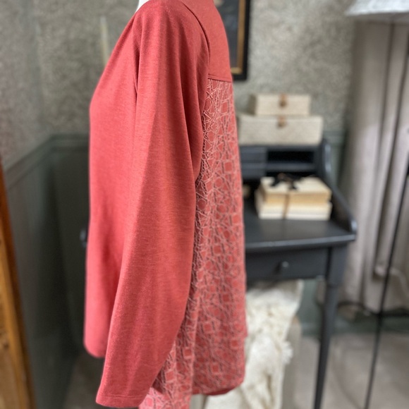 LOGO Lounge by Lori Goldstein Coral Lace Back Knit Sweatshirt Cardigan - Picture 5 of 8